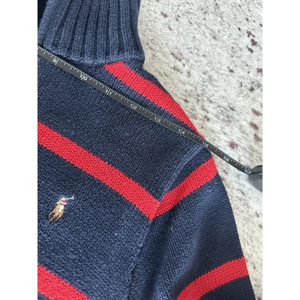 Polo Ralph Lauren Navy Red Striped Tight-Knit Mock Neck 1/4 Zip Sweater XL